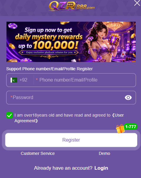 QZR888 Game Register and Login Process